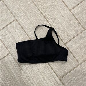 Black One-Shoulder Ribbed Bikini Top